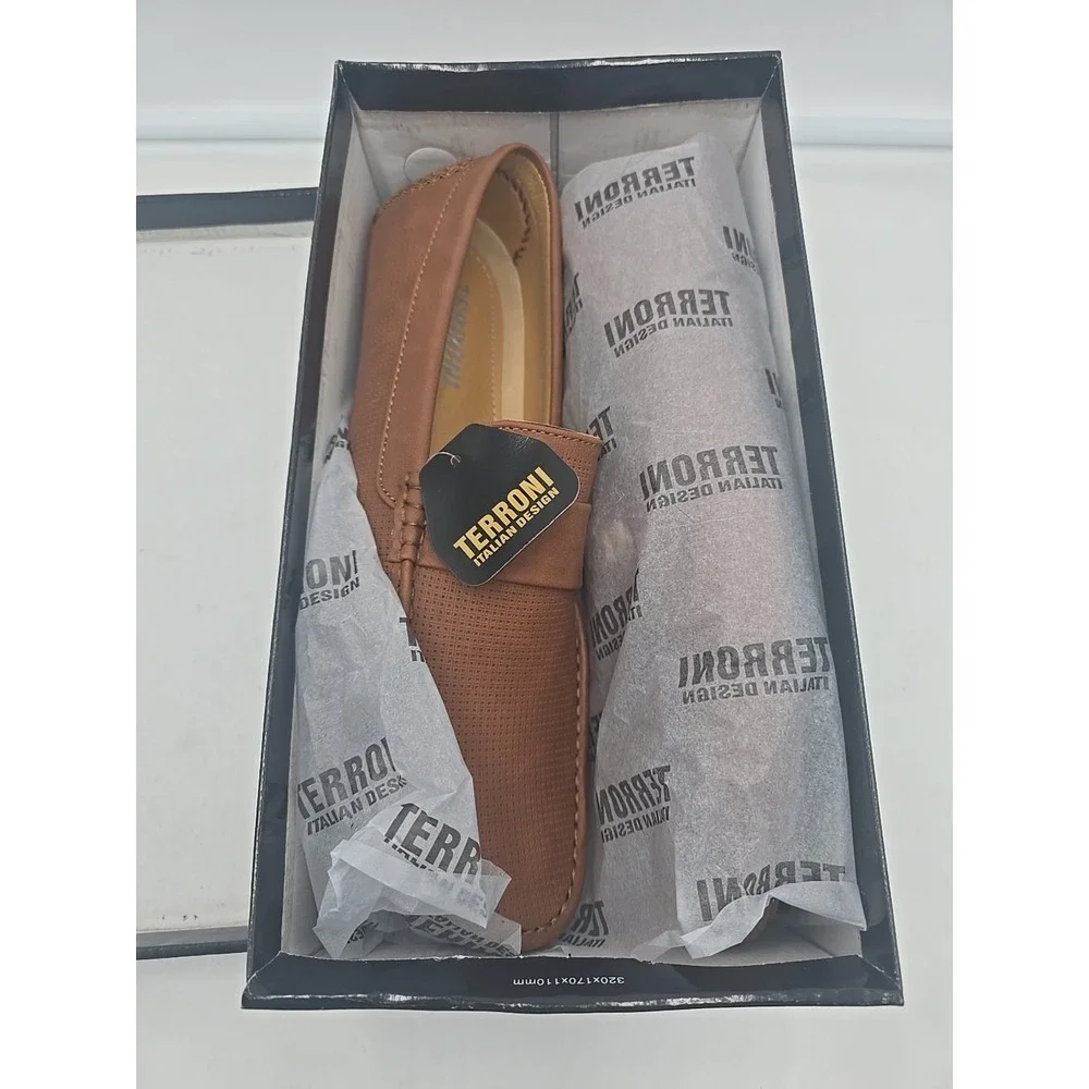 Terroni Leather Men's Cognac 12 Slip On Loafers Dress Shoe Holiday‎ Gift
